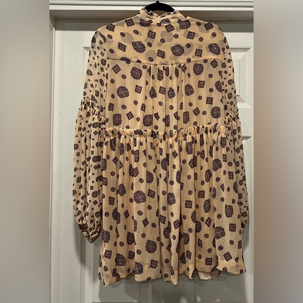 Free People Turn Turn Balloon Sleeve Printed Mini Swing Dress Size Small - Picture 4 of 7